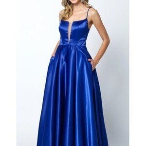 Illusion V-Neck A-Line Long Dress JT687